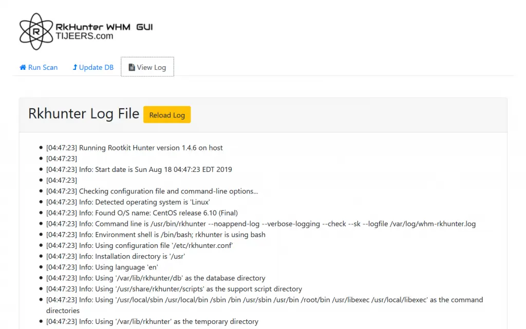 whm-rkhunter gui screenshot